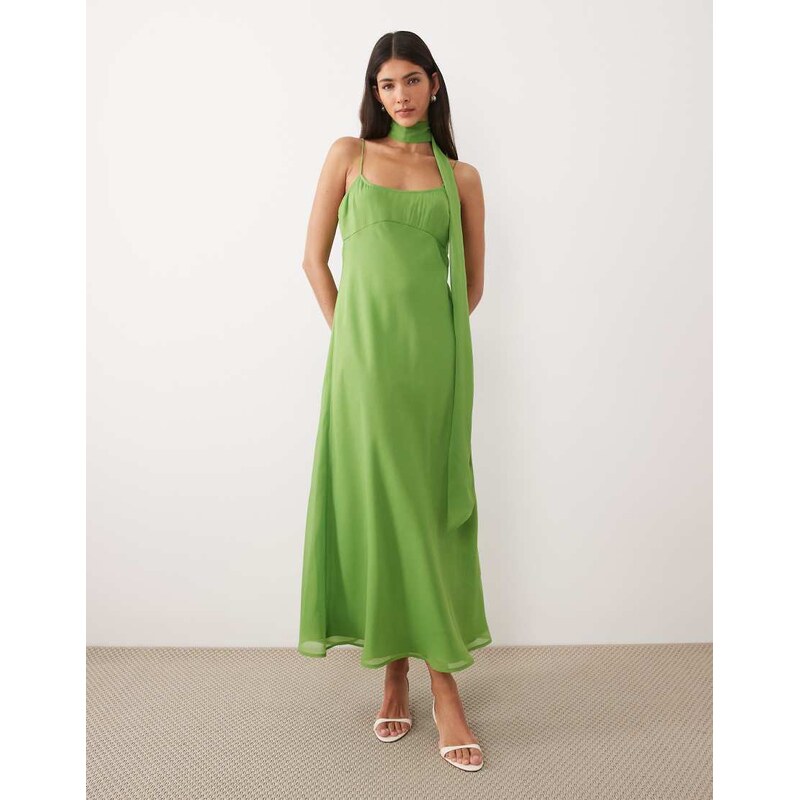 ASOS DESIGN slip midi dress with scarf in green