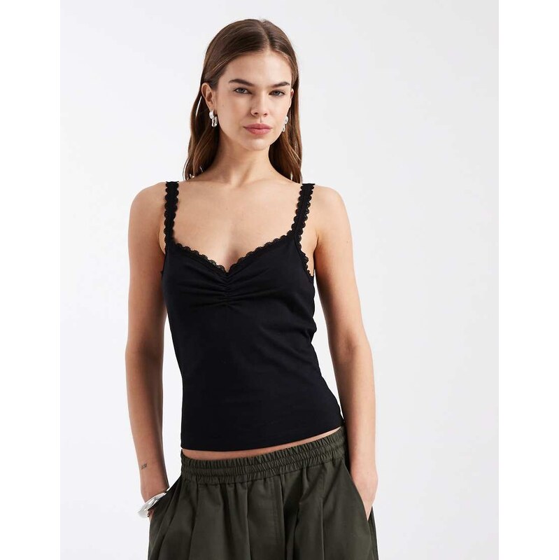 COLLUSION lace trim cami top in black