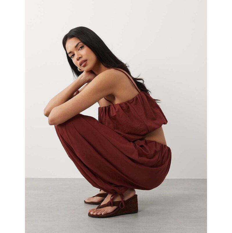 ASOS DESIGN co-ord linen look bubble cropped cami top in rust