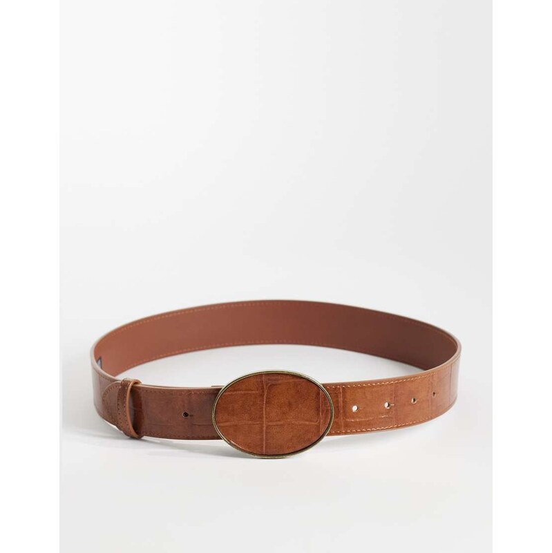 ASOS DESIGN waist and hip jeans belt with covered oval buckle in tan 115072312