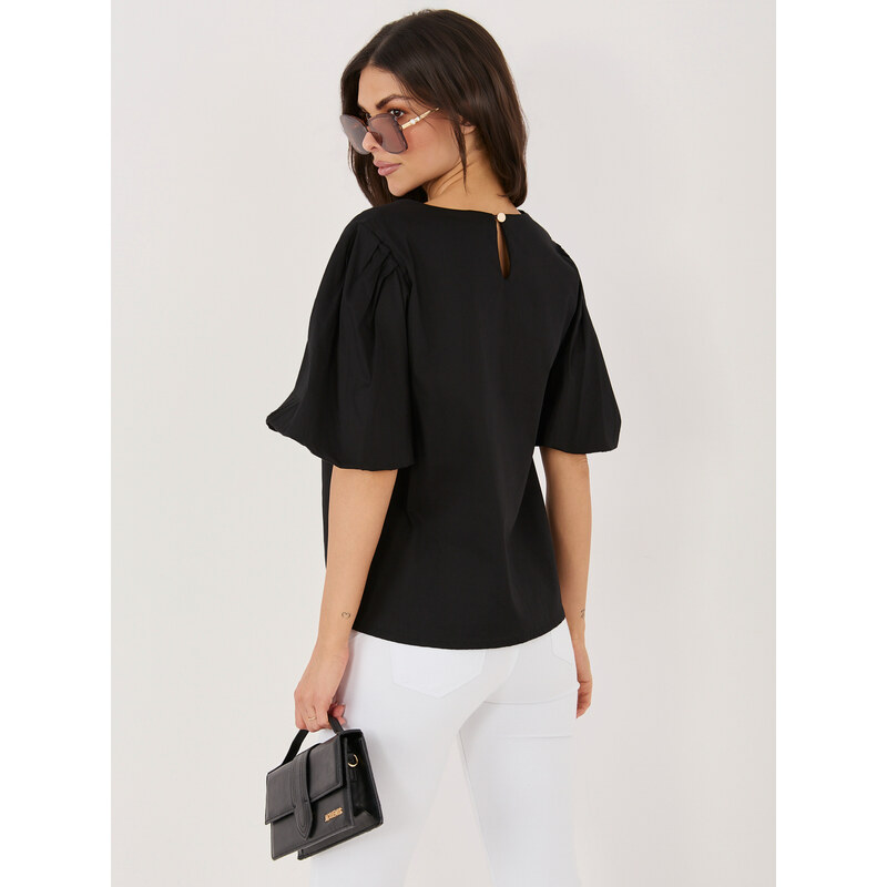 Italy Moda Černá oversize halenka s krátkým rukávem