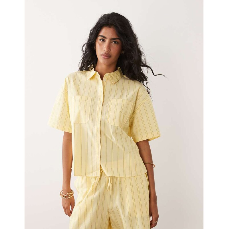 JDY short sleeve shirt co-ord in yellow stripes