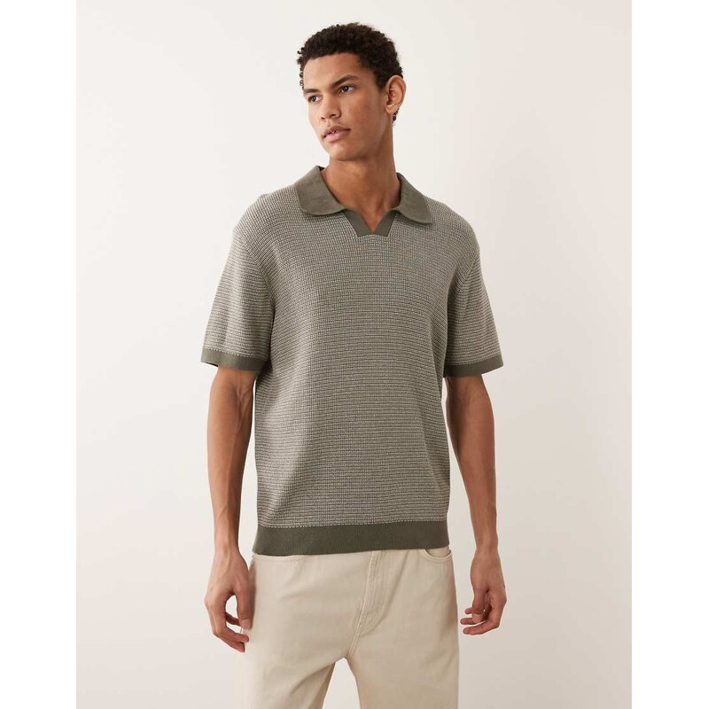 Jack & Jones Premium split neck knitted top in sage green