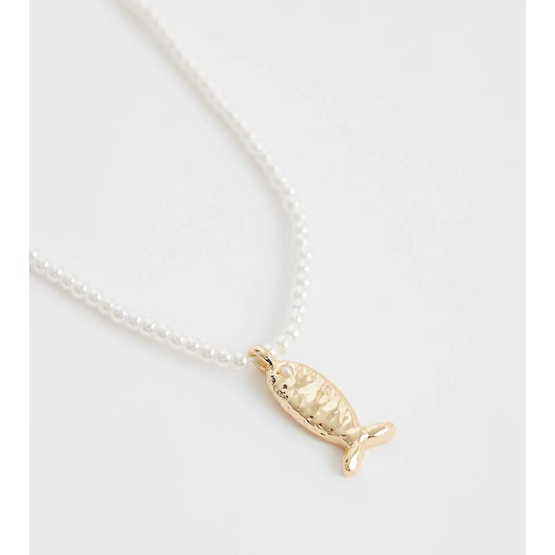 ASOS Curve ASOS DESIGN Curve faux-pearl beaded necklace with fish 115059292