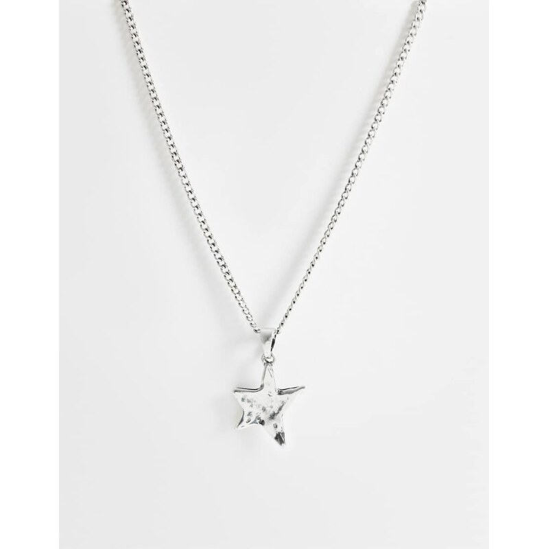 ASOS DESIGN asymmetrical molten star pendant necklace in silver
