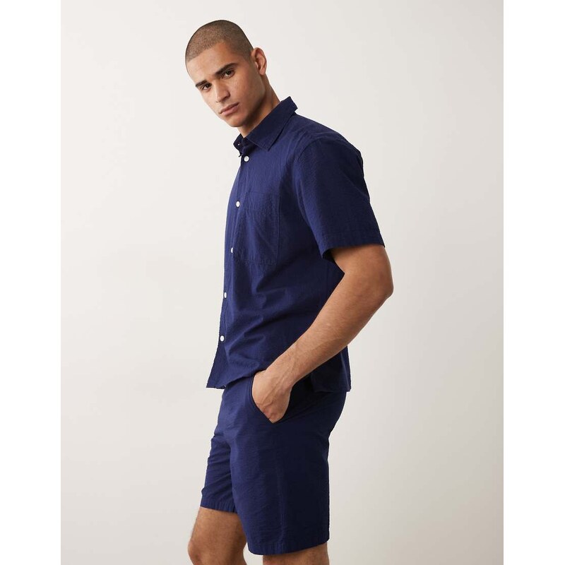 Selected co-ord seersucker shorts in navy
