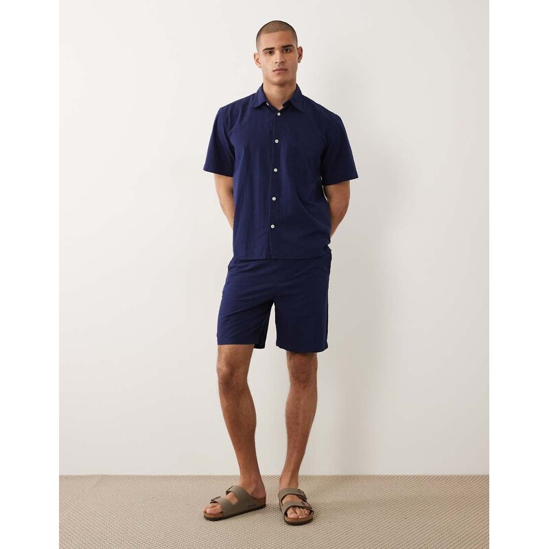 Selected co-ord seersucker shorts in navy
