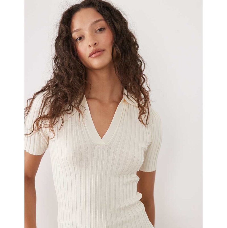 Mango short sleeve polo top in beige-Neutral 115059303
