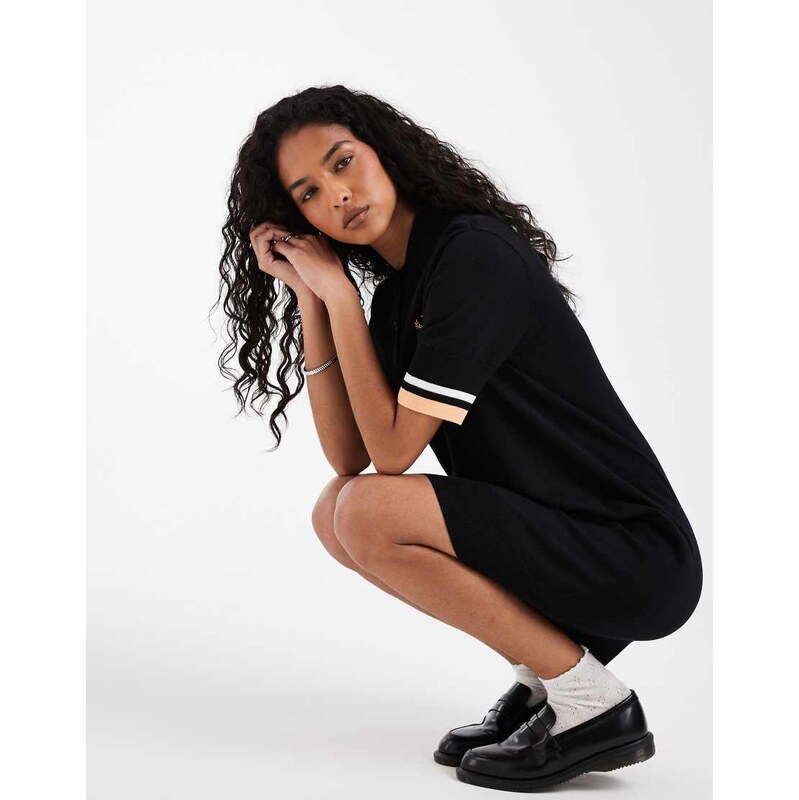 Fred Perry bold tipped knitted mini shirt dress in black 115165663