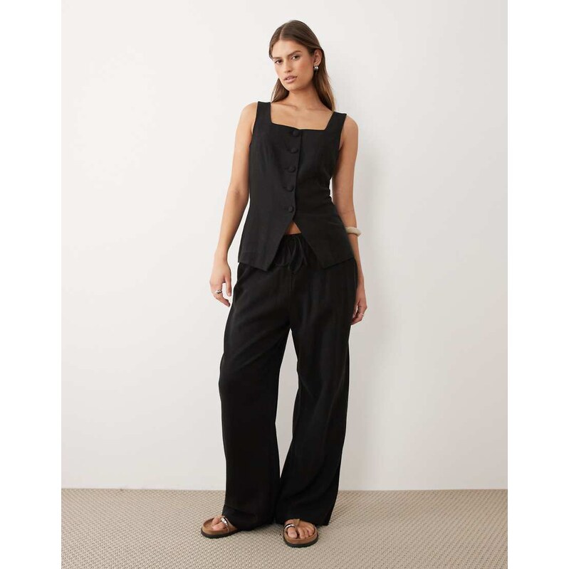 Miss Selfridge linen look pull on trouser in black