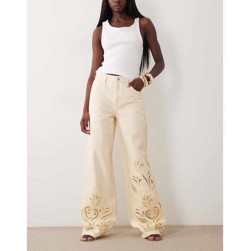 Mango Doja 100% cotton straight jeans with embroidery detail in
