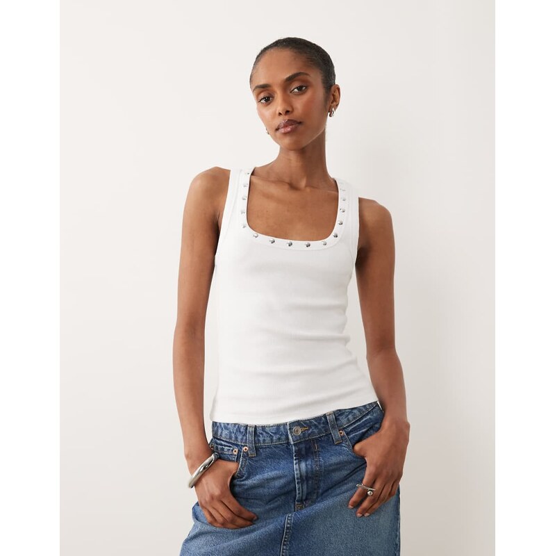 ASOS DESIGN stud trim racer vest in white