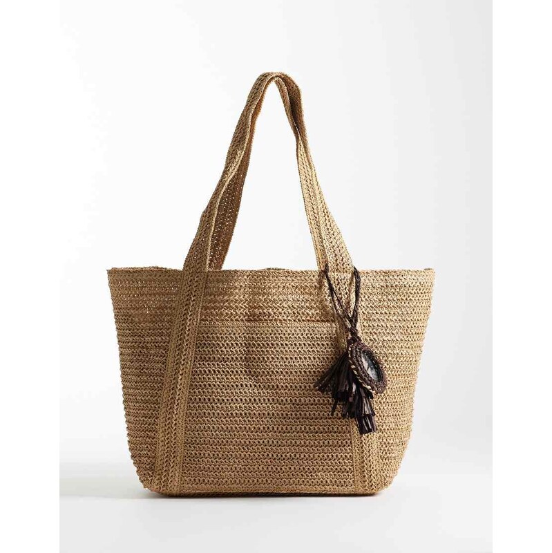 Mango raffia tote bag in beige-Neutral 115059328