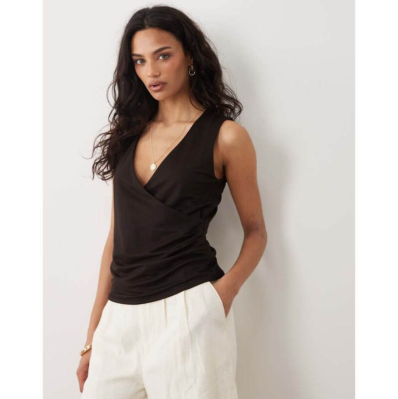 Mango Can v neck sleeveless top co-ord in chocolate brown 115059371