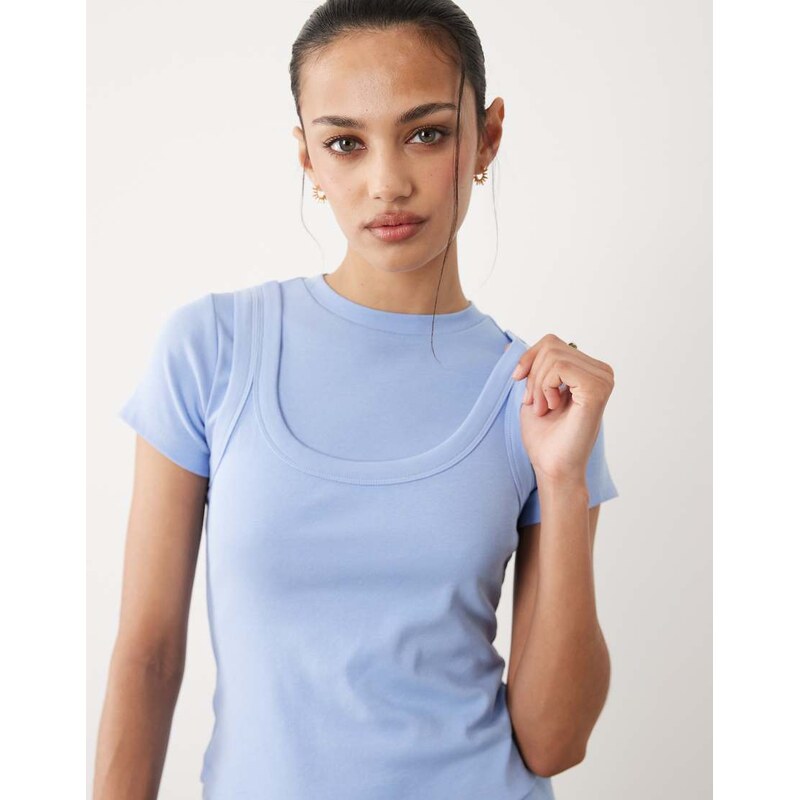 ASOS DESIGN double layer short sleeve top in pastel blue