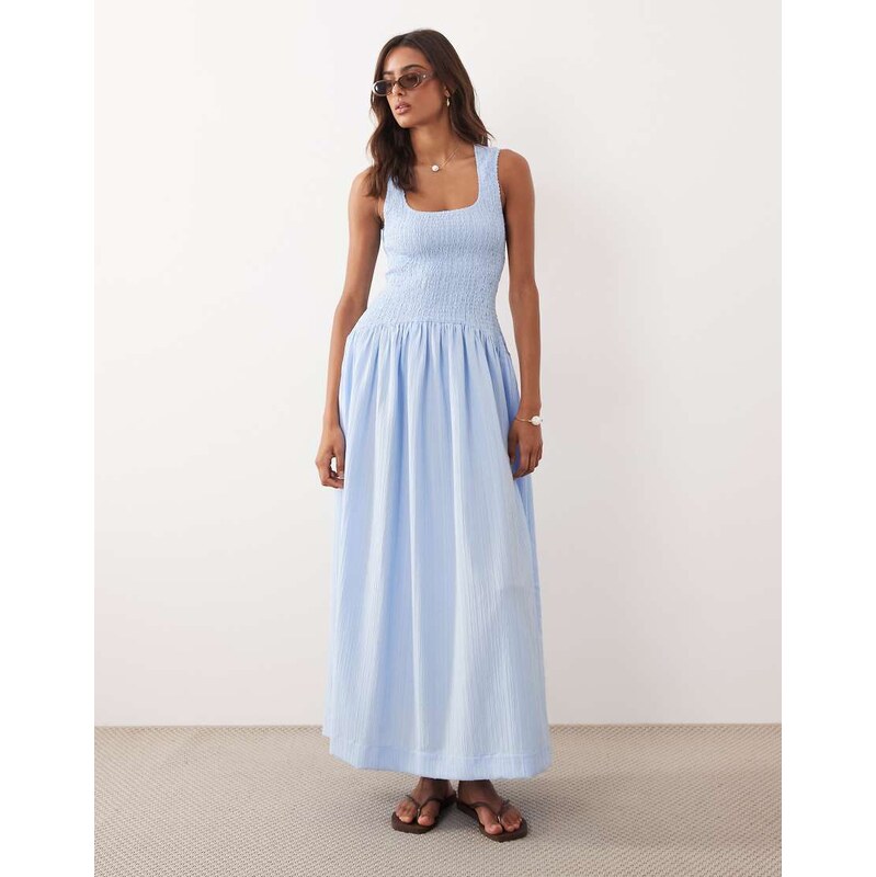 ASOS DESIGN crinkle scoop neck maxi sundress with shirred waist