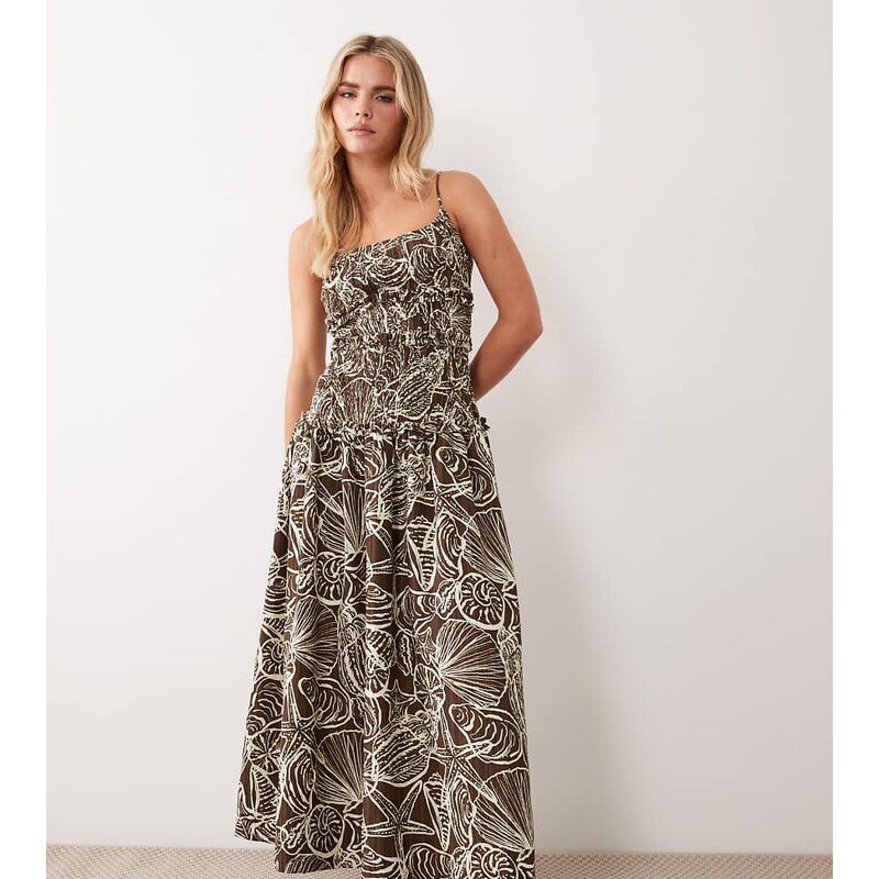 ASOS Petite ASOS DESIGN Petite crinkle maxi dress with shirred dropped 115520873
