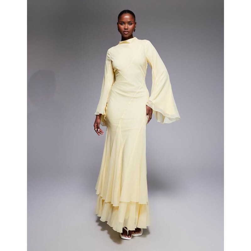 ASOS DESIGN long sleeve high neck maxi dress with ruffle godets and 115533840