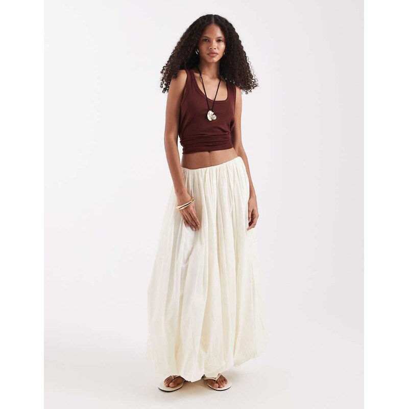 ASOS DESIGN maxi skirt with bubble hem in stone-Brown