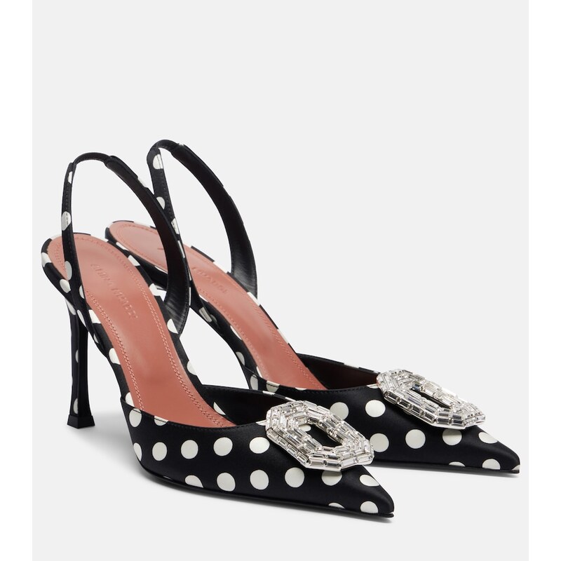 Amina Muaddi Camelia polka-dot satin slingback pumps
