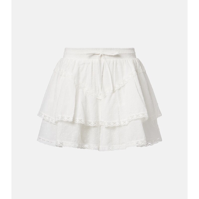 Poupette St Barth Thia embroidered tiered cotton shorts