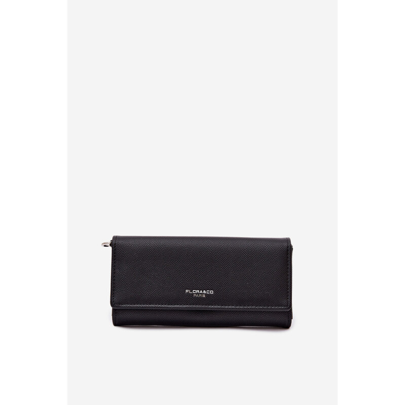 Flora&Co černá 2-v-1 peněženka s popruhem