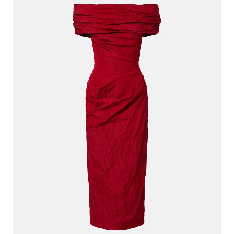 Magda Butrym Off-shoulder draped cotton-blend midi dress