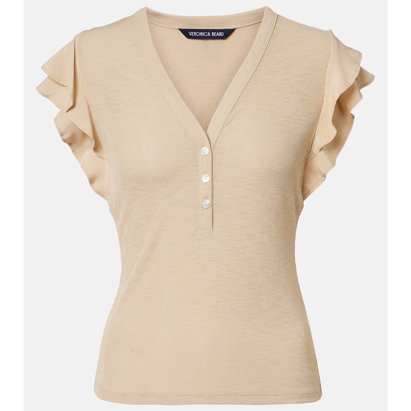 Veronica Beard Aphrodite ribbed-knit ruffled top