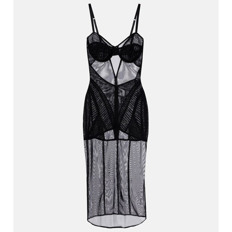 Dolce&Gabbana Ruched sheer tulle midi dress