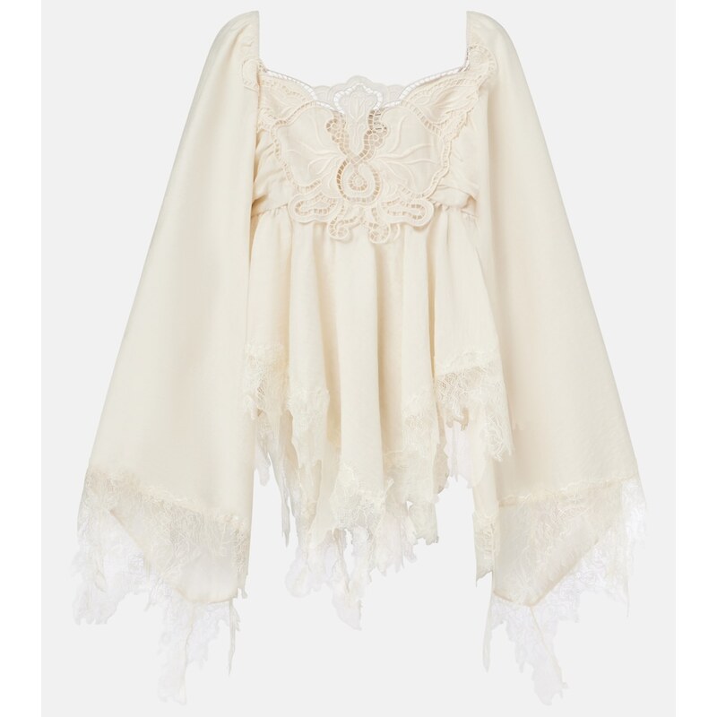Blumarine Embroidered lace-trimmed blouse