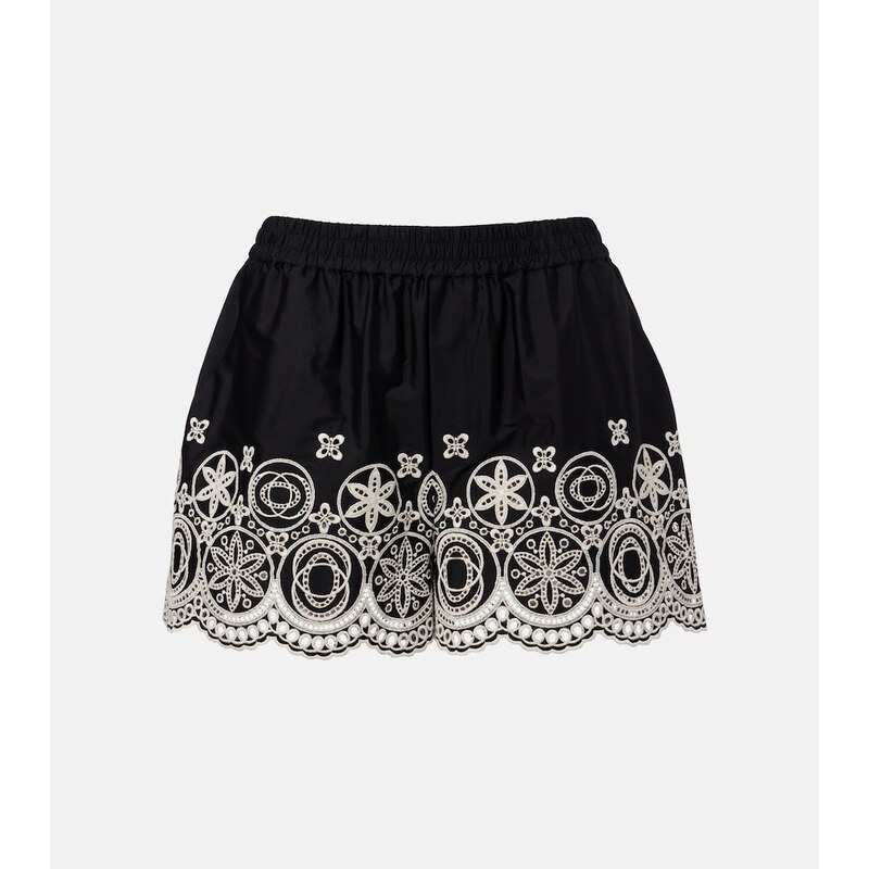 La DoubleJ Pull-Up embroidered cotton shorts