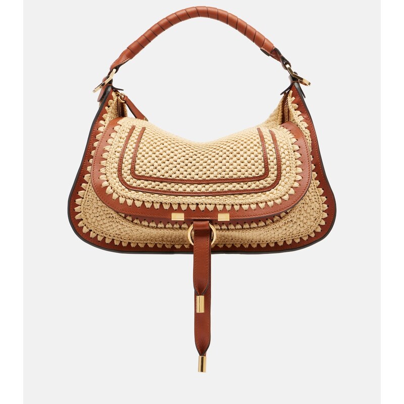 Chloé Marcie Small raffia-effect shoulder bag
