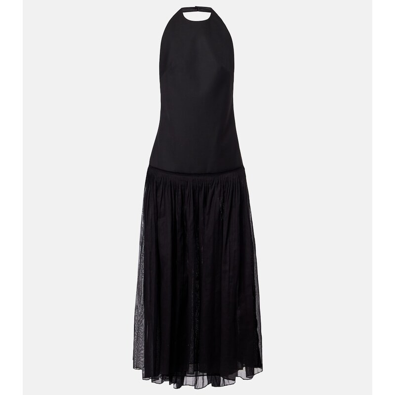 Róhe Pleated wool-blend muslin maxi dress