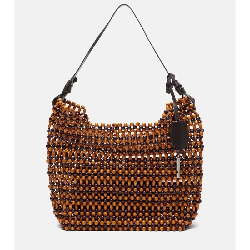Staud Drift beaded leather-trimmed tote bag