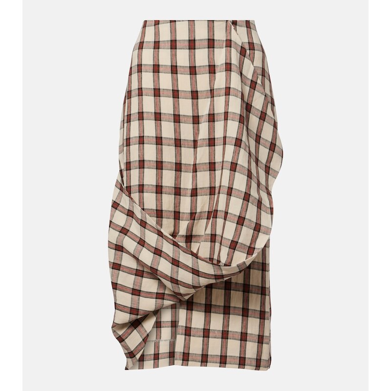 Róhe Checked linen midi skirt