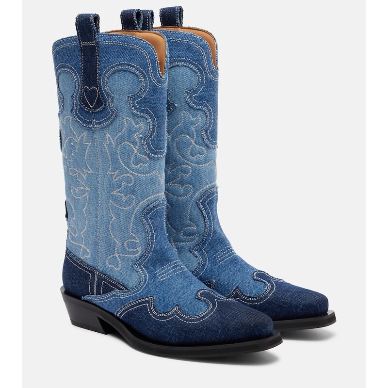 Ganni Denim cowboy boots