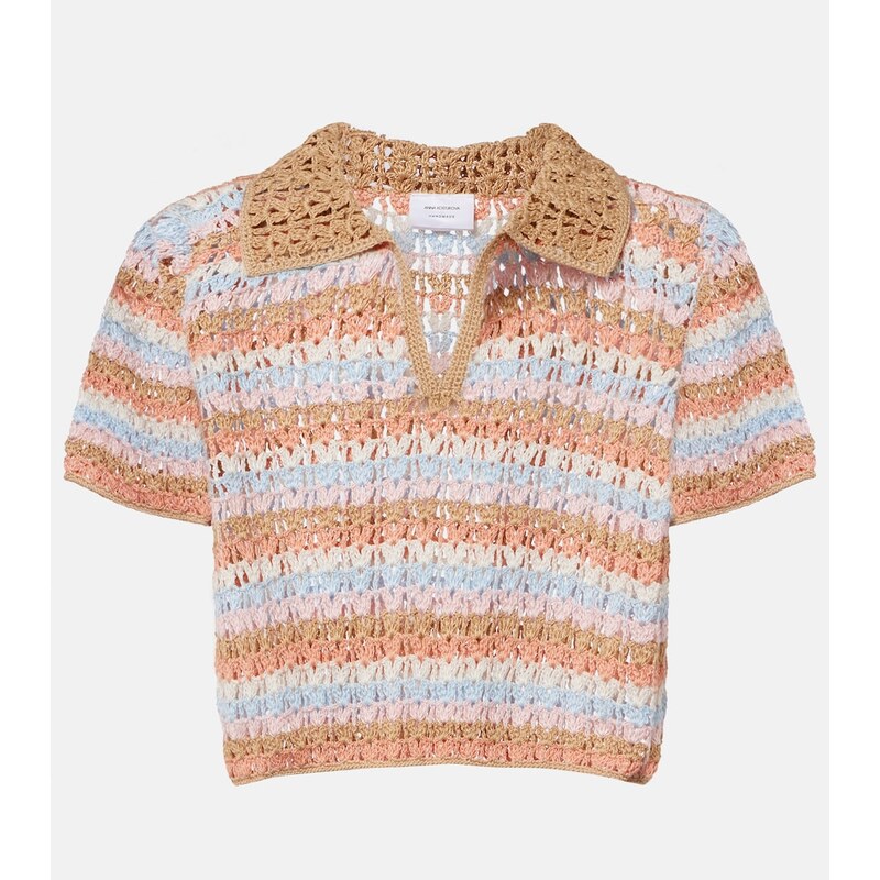 Anna Kosturova Crochet striped cotton polo shirt