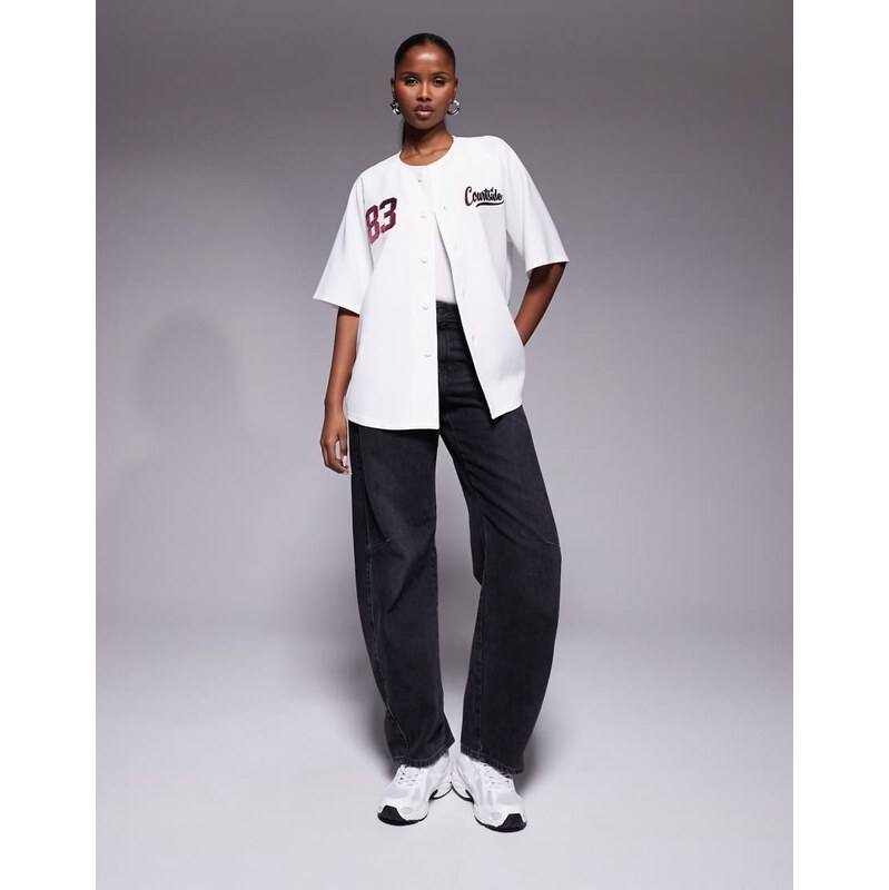 Courtside oversized baseball jersey in white 115070885