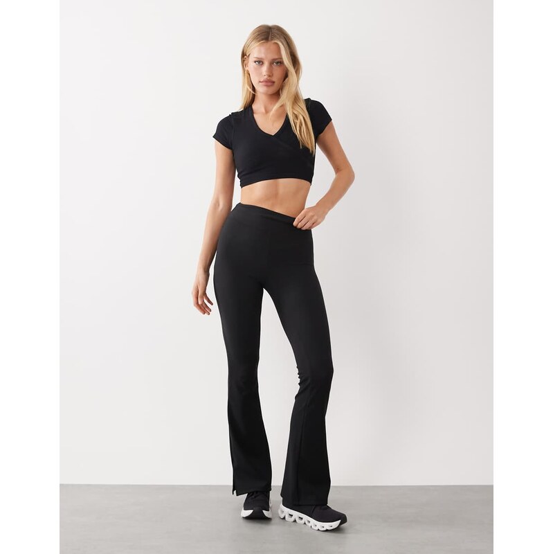 4505 micro rib high waist slim kick yoga legging with side split in 115070908
