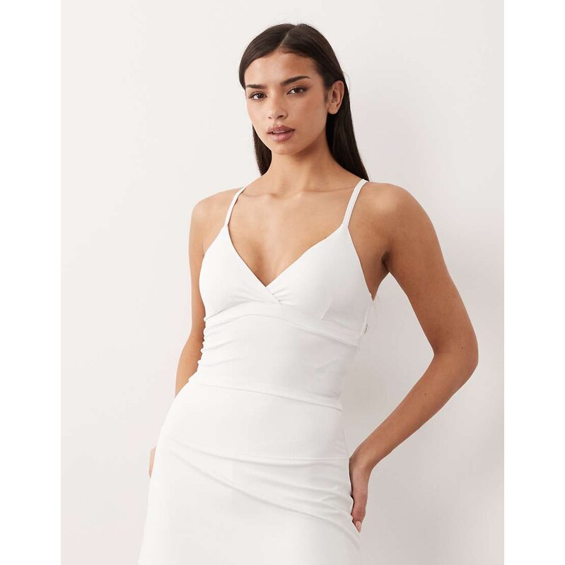 4505 active tennis deep v cross back tank top in white 115519767