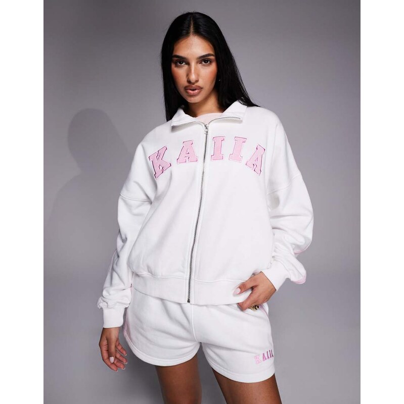 Kaiia embroidered logo funnel neck zip through sweatshirt co-ord in 115070987