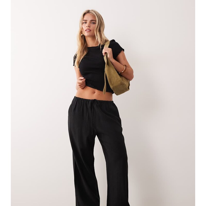 Miss Selfridge Petite linen look pull on trouser in black