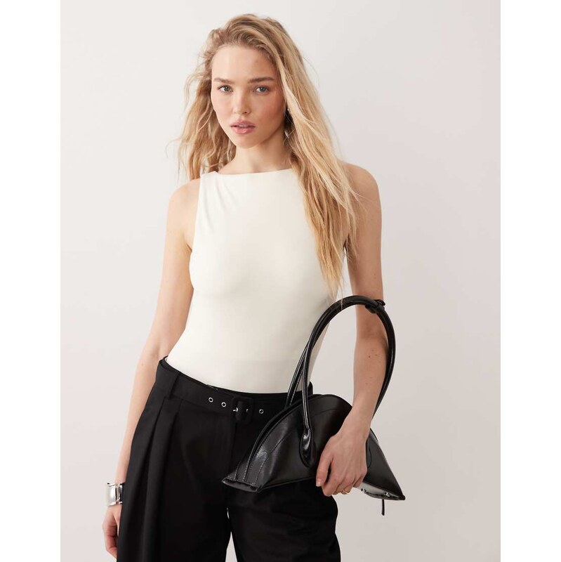 Miss Selfridge sculpted low back bodysuit in cream-White 115070899