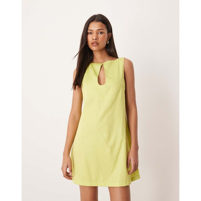 ASOS DESIGN slash neck keyhole mini sundress in lime green