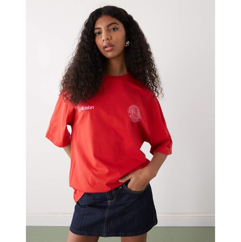 COLLUSION oversized red logo graphic tee 115070942