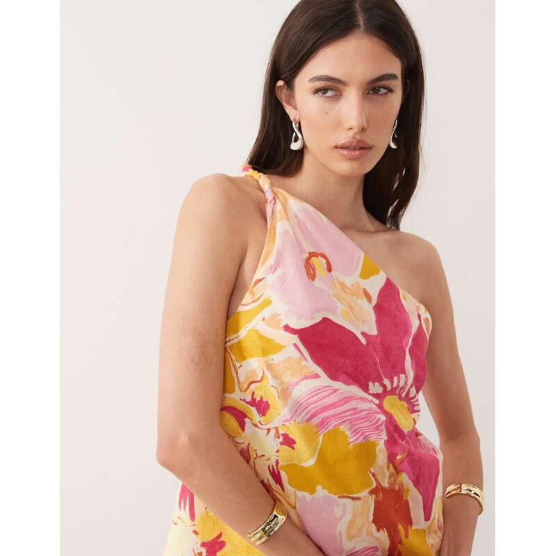 Nobodys Child Tide linen blend one shoulder twisted top co-ord