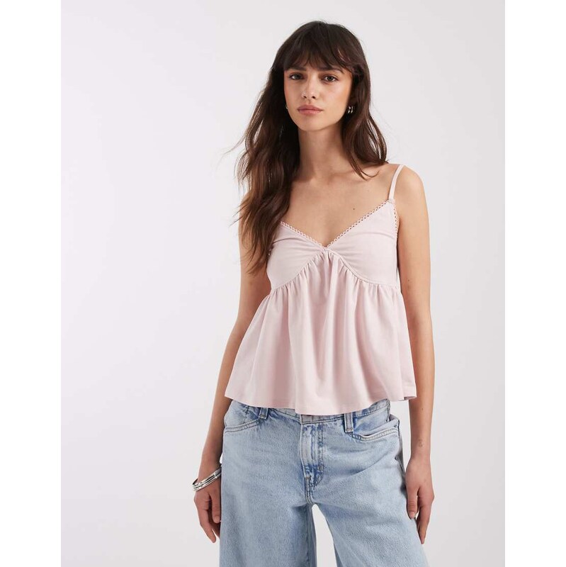 ASOS DESIGN trim detail babydoll cami in pink