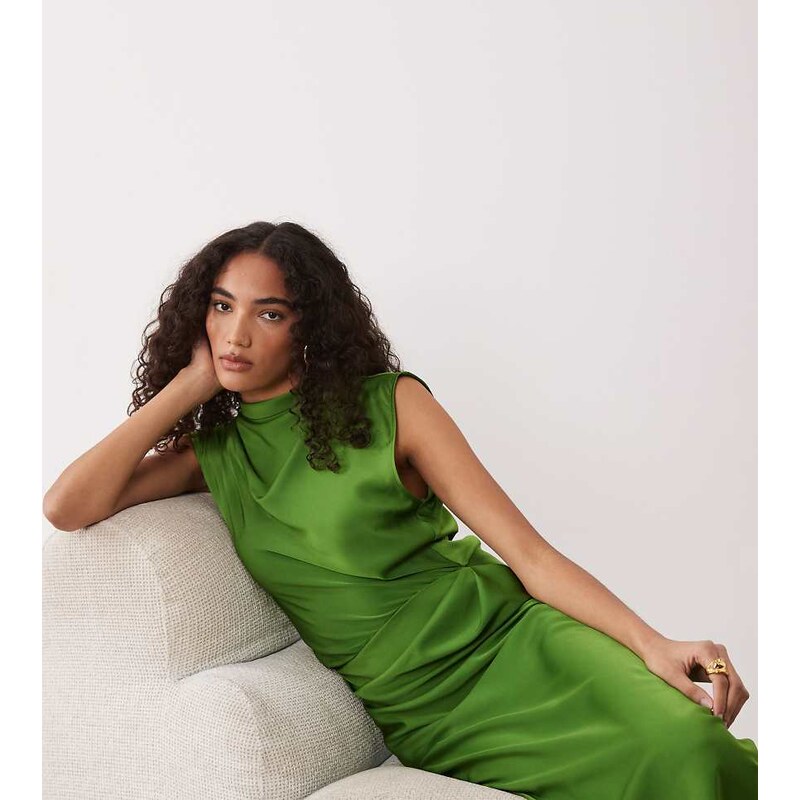 ASOS Tall ASOS DESIGN Tall satin high neck pleated bodice midi dress 115167662