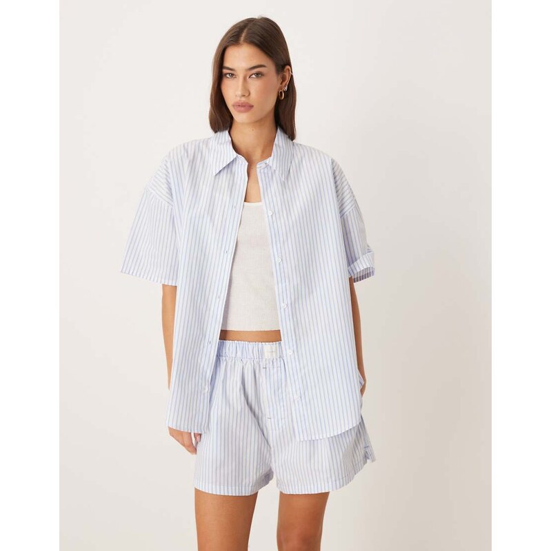 Calvin Klein relaxed poplin shirt in blue stripe 115070966