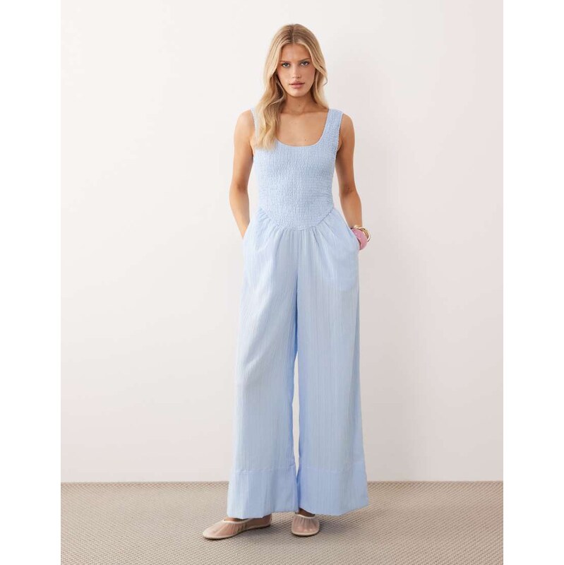 ASOS DESIGN scoop neck crinkle jumpsuit in pale blue
